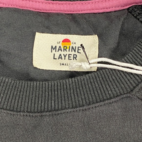 Marine Layer Anytime Sweatshirt Washed Black Rainbow Stripe Crewneck Small NWT - Picture 2 of 16